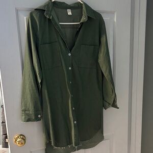 Green Button-Up Shirt Dress